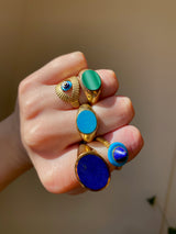 Ridged Turquoise Evil Eye Vermeil Ring