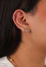 In Between Circles - Diamond and Emerald 14k Gold Stud Earrings (Large)