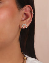 In Between Circles - Diamond and Emerald 14k Gold Stud Earrings (Large)