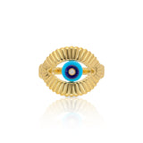 Ridged Turquoise Evil Eye Vermeil Ring