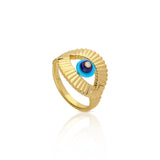 Ridged Turquoise Evil Eye Vermeil Ring