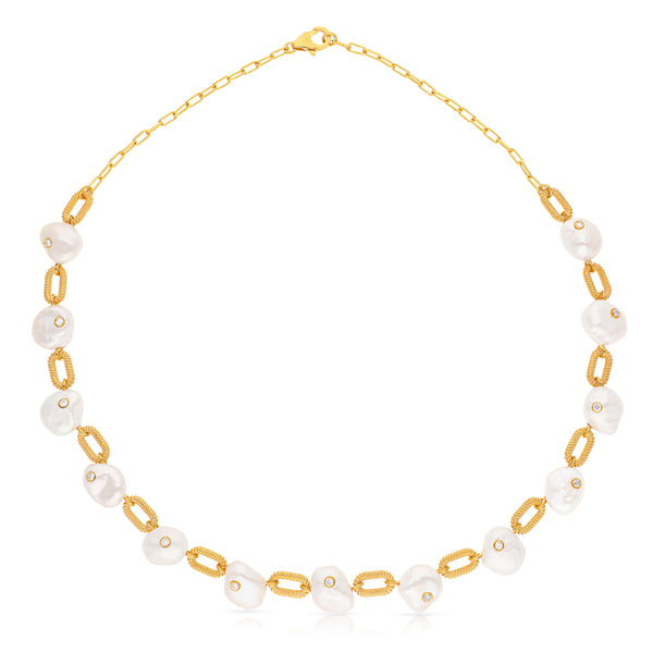 Chunky Textured Links with Organic Pearls Necklace