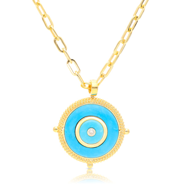 Compass Medallion Necklace - Lapis + Turquoise