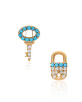 Timeless Sparkle Lock & Key Charms Vermeil Hoops - Turquoise