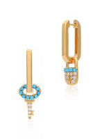 Timeless Sparkle Lock & Key Charms Vermeil Hoops - Turquoise