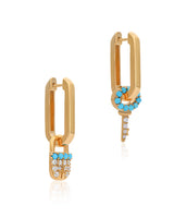 Timeless Sparkle Lock & Key Charms Vermeil Hoops - Turquoise