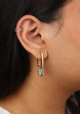 Timeless Sparkle Lock & Key Charms Vermeil Hoops - Turquoise