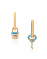 Timeless Sparkle Lock & Key Charms Vermeil Hoops - Turquoise