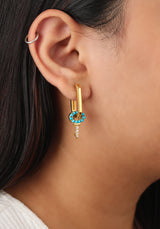 Timeless Sparkle Lock & Key Charms Vermeil Hoops - Turquoise