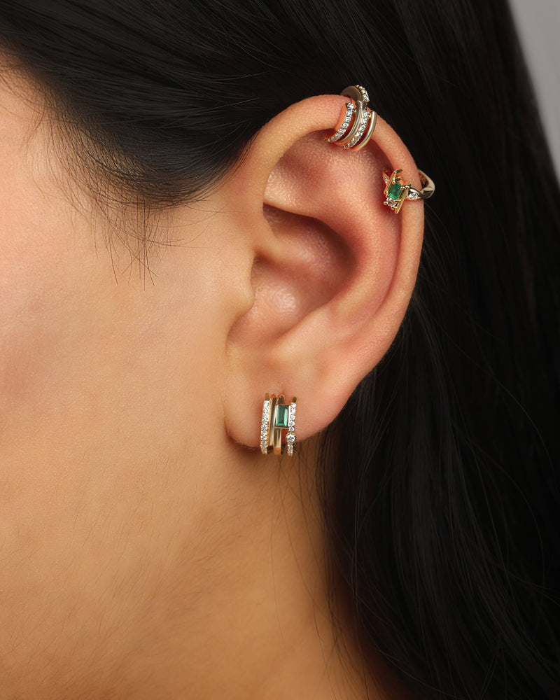 Ethereal Bliss Diamond & Emerald 14k Gold Huggies