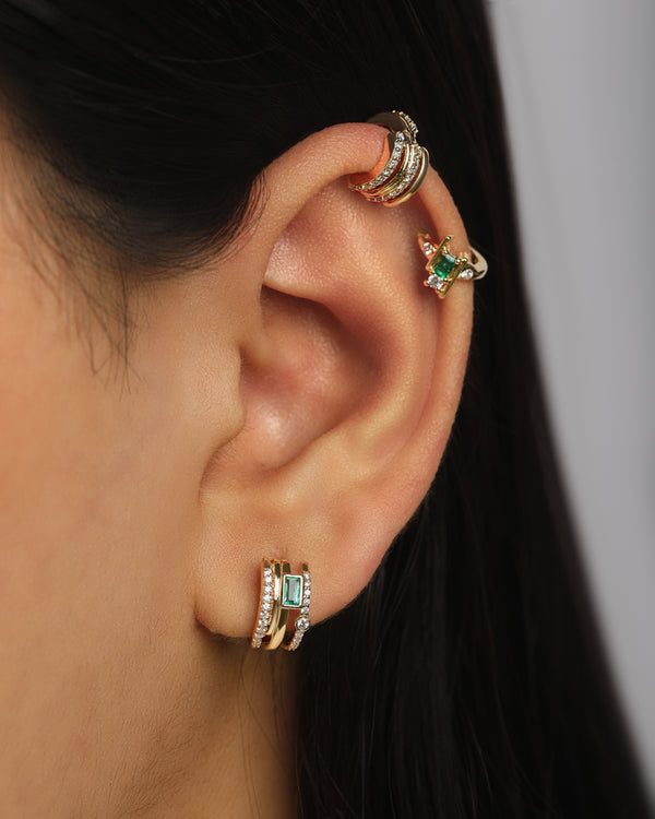 Ethereal Bliss Diamond & Emerald 14k Gold Huggies