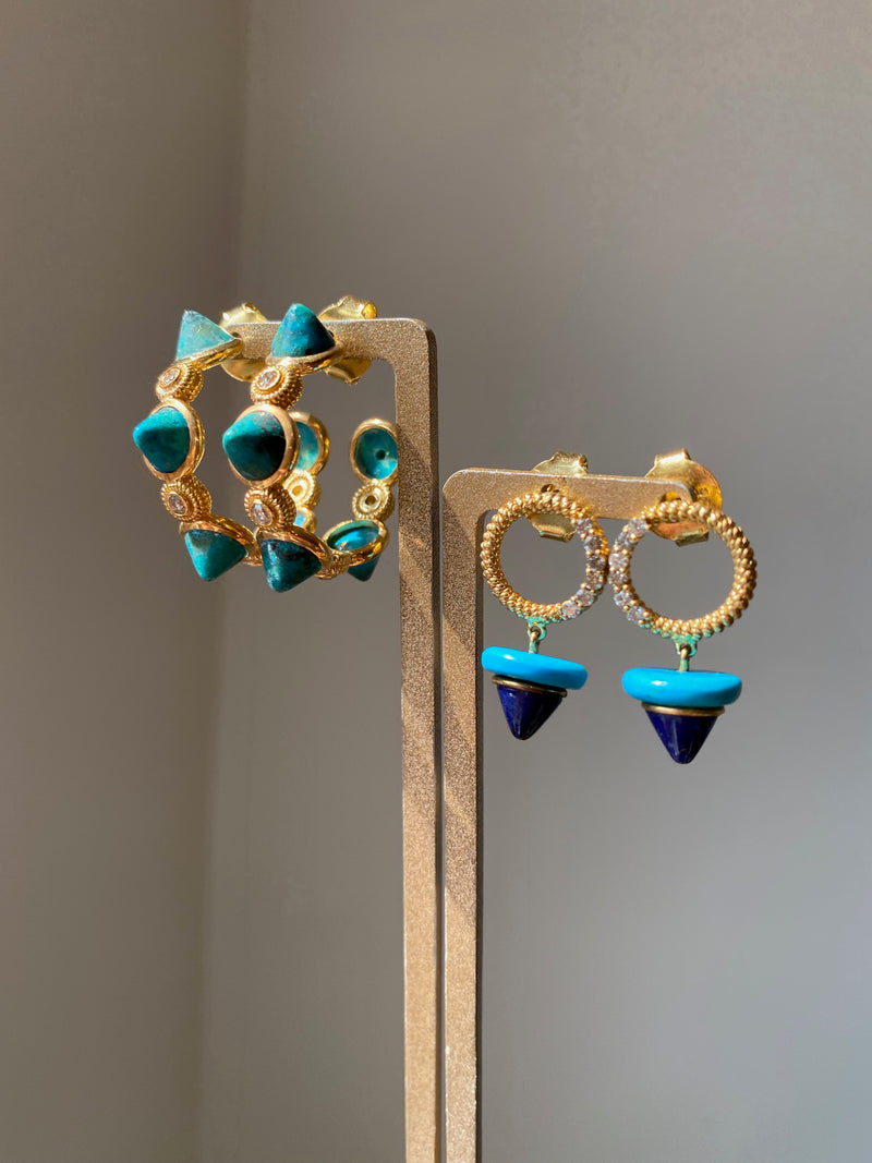 Conic Stone Vermeil Hoops - Chrysocolla