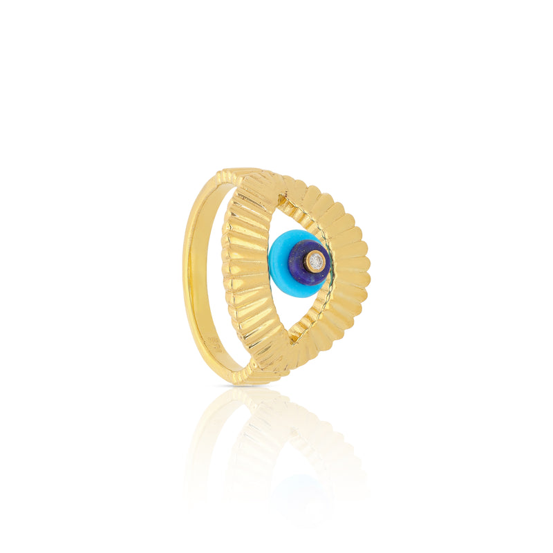 Ridged Turquoise Evil Eye Vermeil Ring