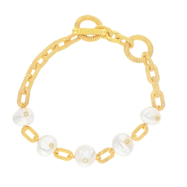 Chunky Textured Links with organic Pearls Bracelet