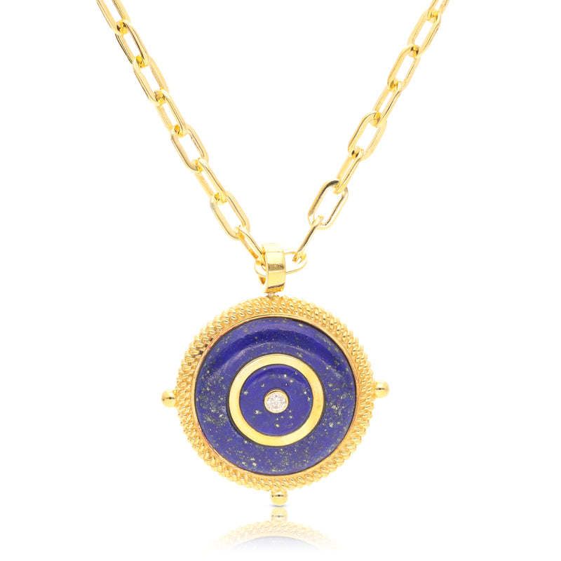 Compass Medallion Necklace - Lapis + Turquoise