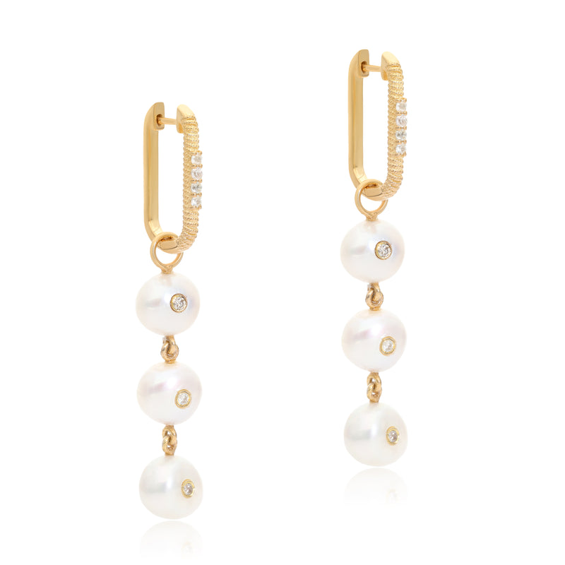 Kora Hoops with Diamond studded Organic Pearls