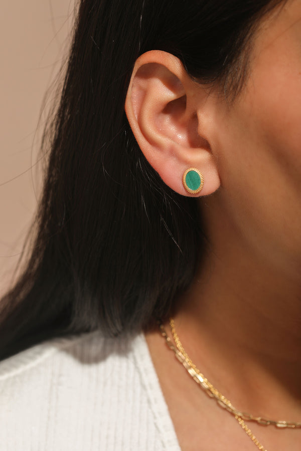Ara Oval Malachite Vermeil Studs