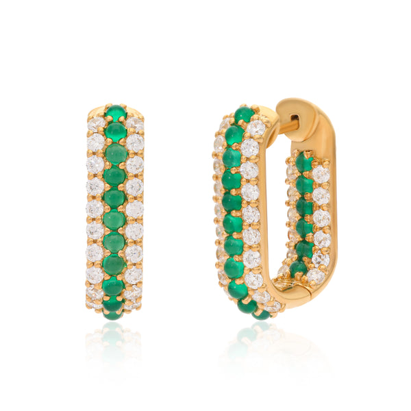 Summer Sparkle U-shaped Hoops - Green Onyx