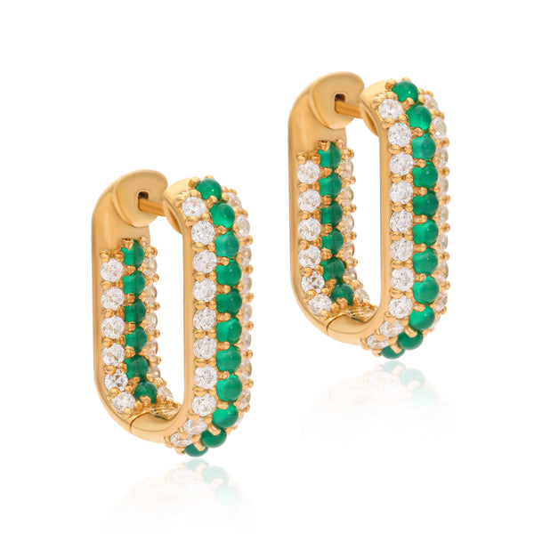 Timeless Sparkle U-shaped Green Onyx Vermeil Hoops