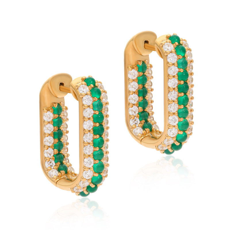 Timeless Sparkle U-shaped Green Onyx Vermeil Hoops