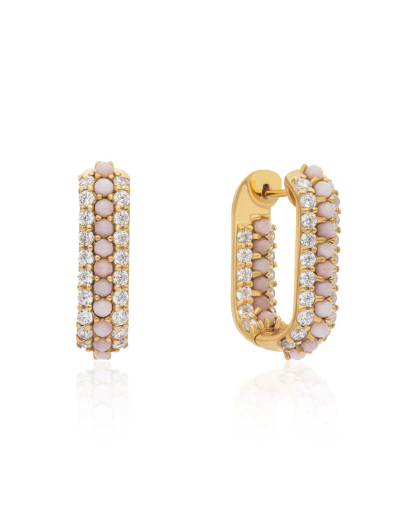 Timeless Sparkle U-Shaped Pink Opal Hoops