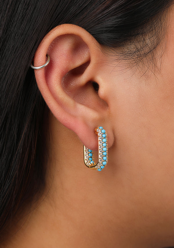 Timeless Sparkle U-shaped Turquoise Vermeil Hoops