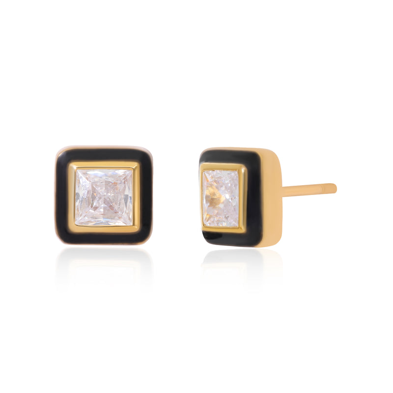 Black Enamel Vermeil Studs