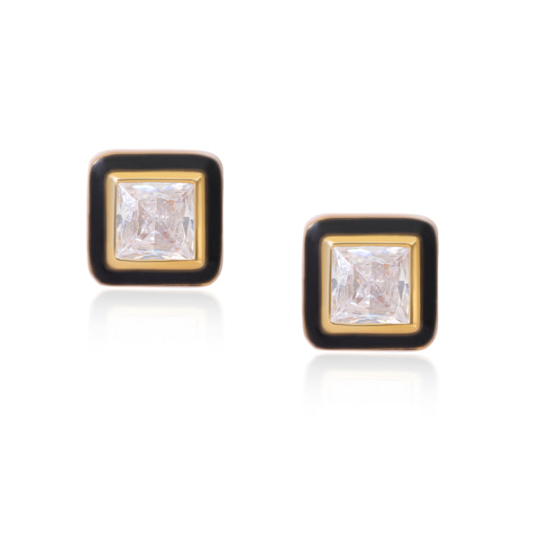 Black Enamel Vermeil Studs