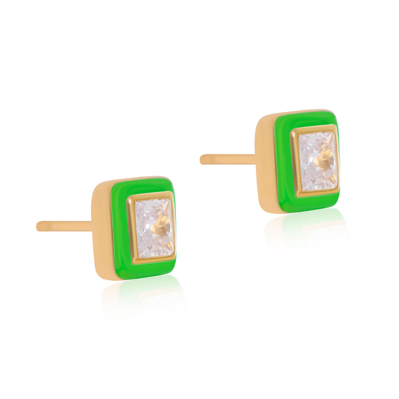 Green Enamel Vermeil Studs