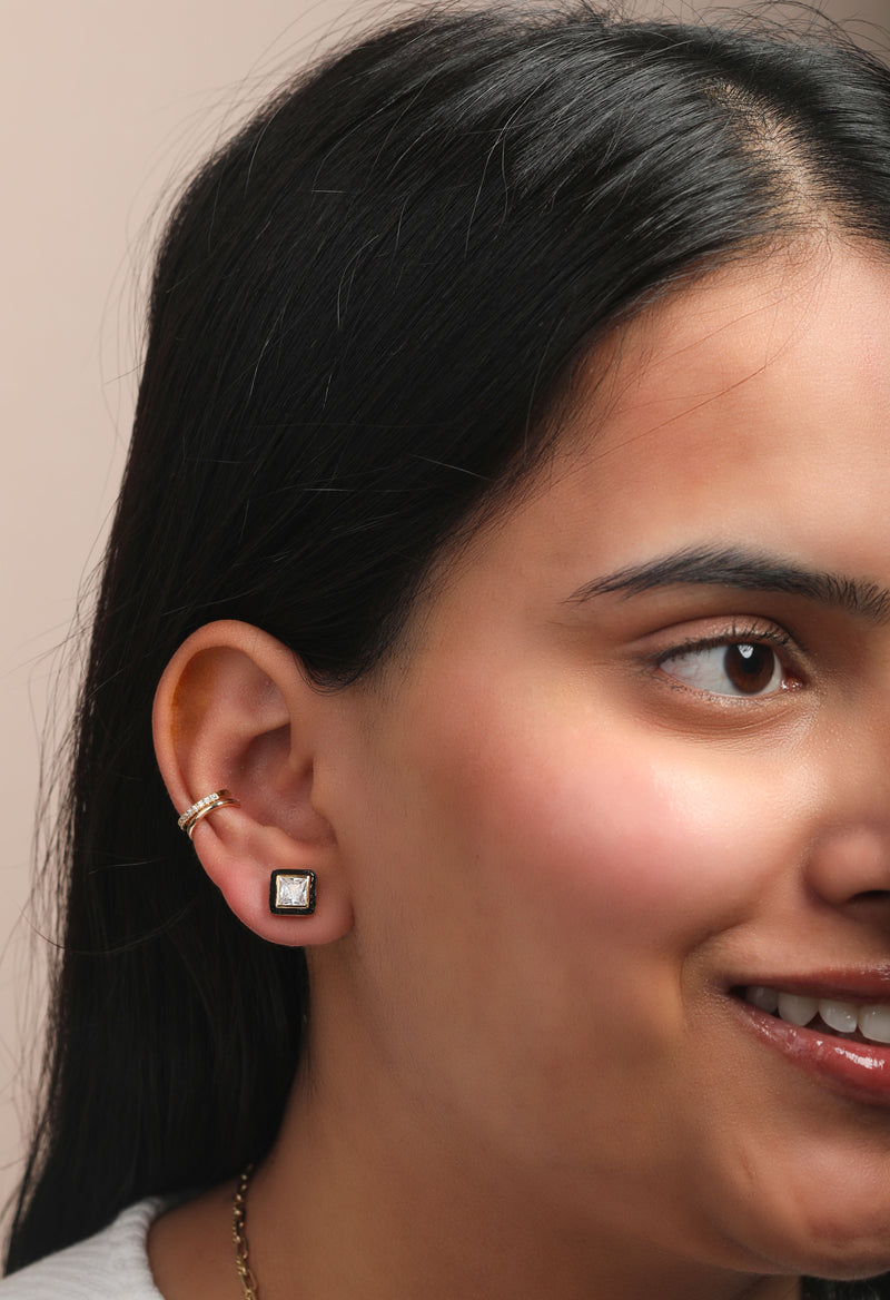 Black Enamel Vermeil Studs