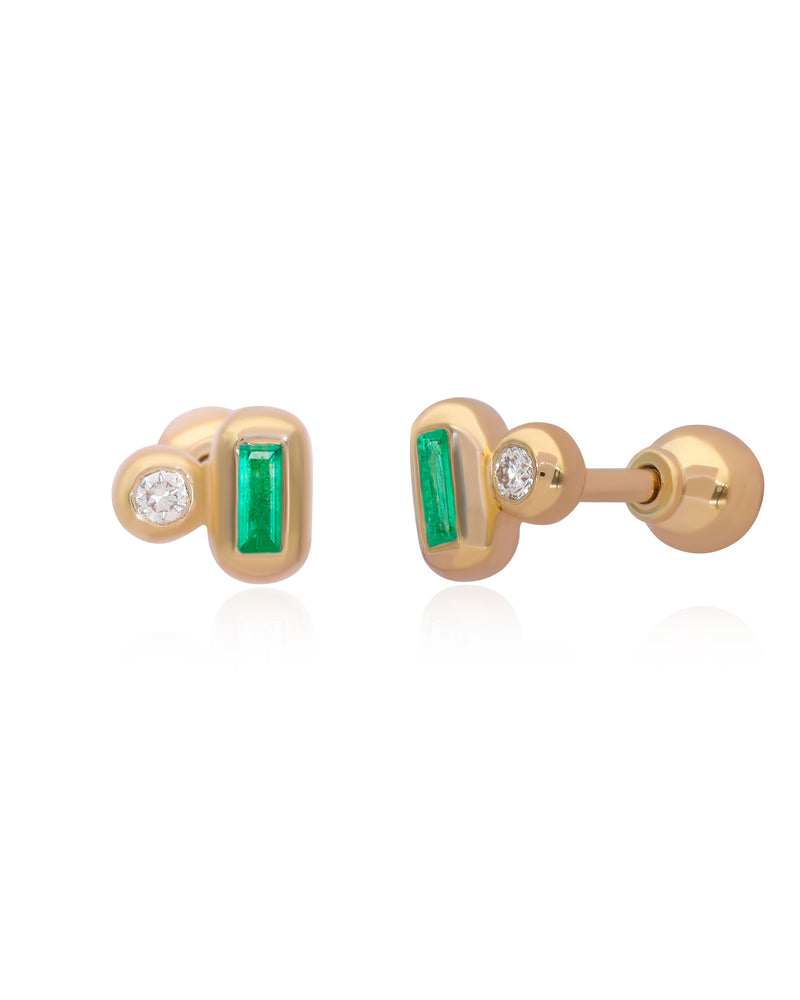 Ethereal Comma 14k Gold Emerald Studs