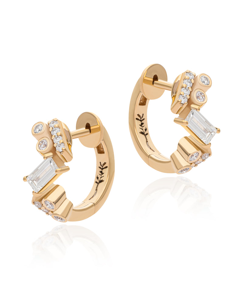 Ethereal Nugget Diamond 14k Gold Huggies