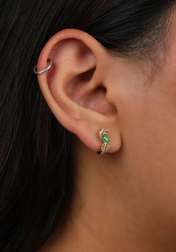 Ethereal Emerald Nugget 14k Gold Huggies