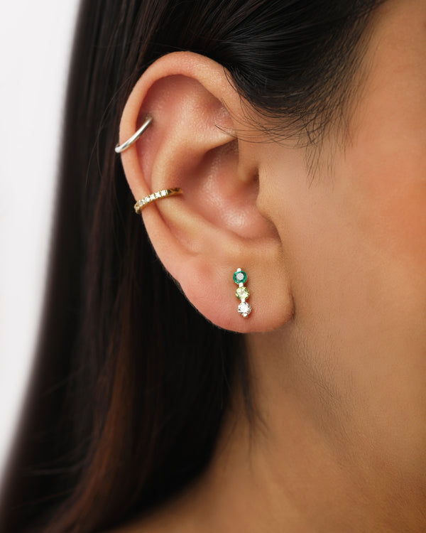 Fern Diamond & Emerald Bar Studs