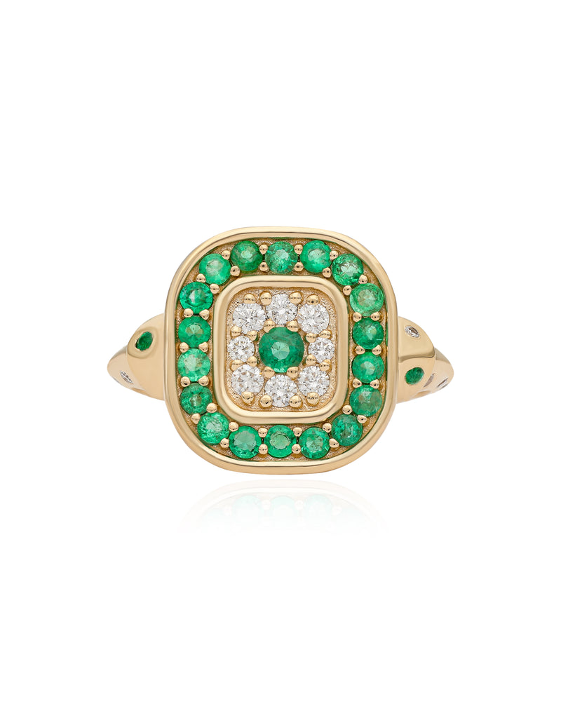 Pillow-Talk 14k Gold Ring - Emeralds