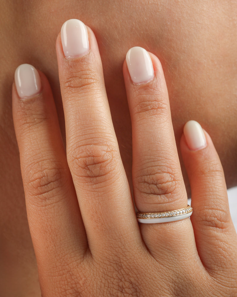 Celestial 14k Gold Eternity Band - White Enamel