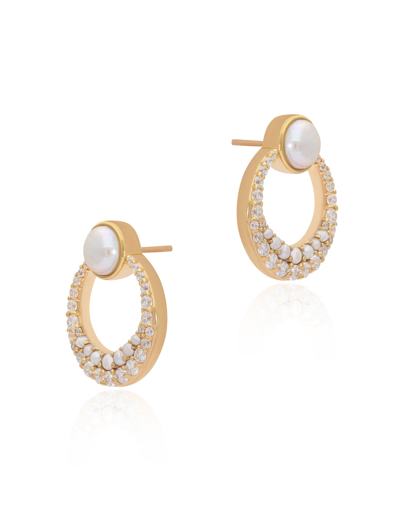 Timeless Sparkle Luncheon Vermeil Hoops - Pearl