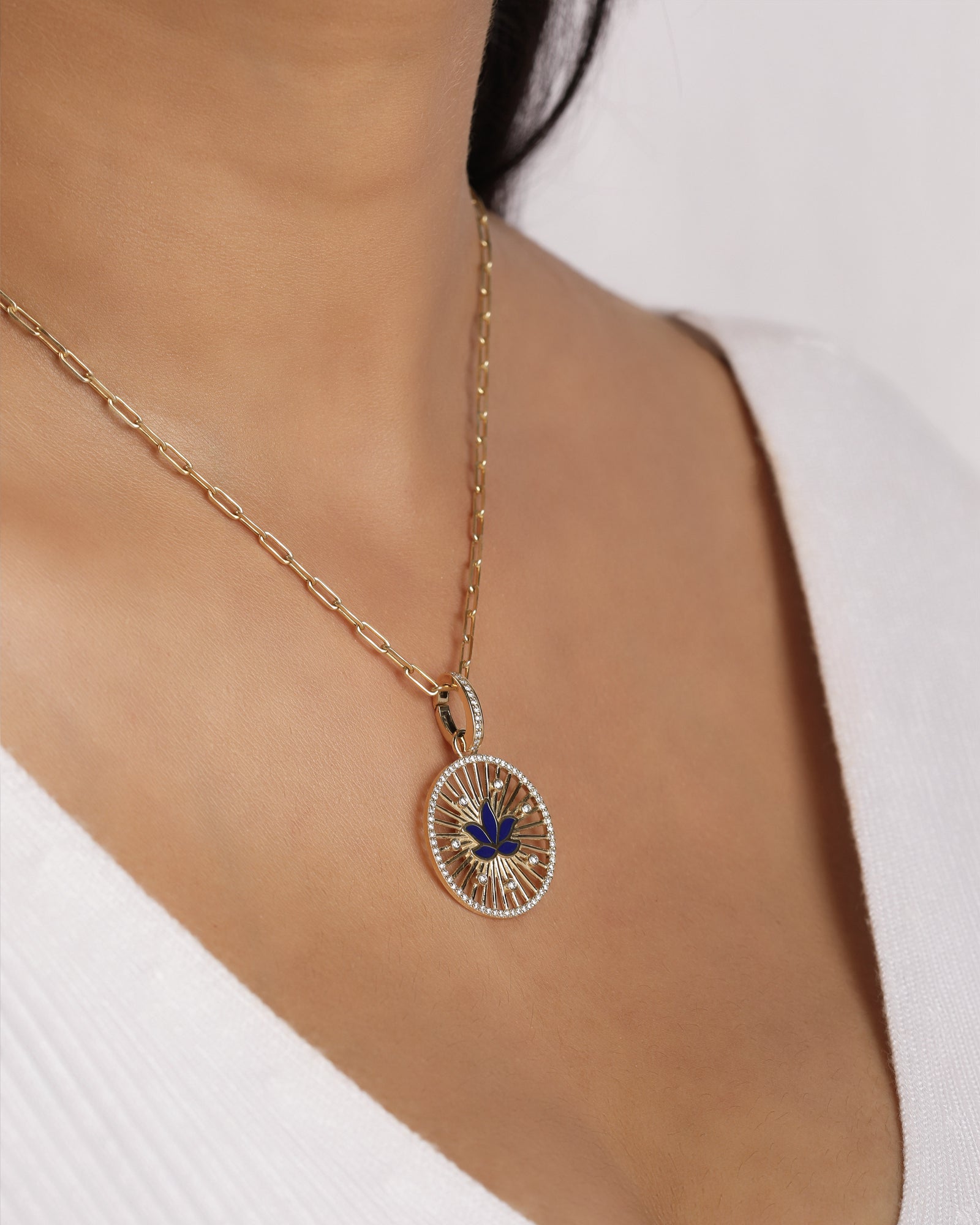 Lotus 14k Gold Diamond Medallion – Preeti Sandhu Jewelry