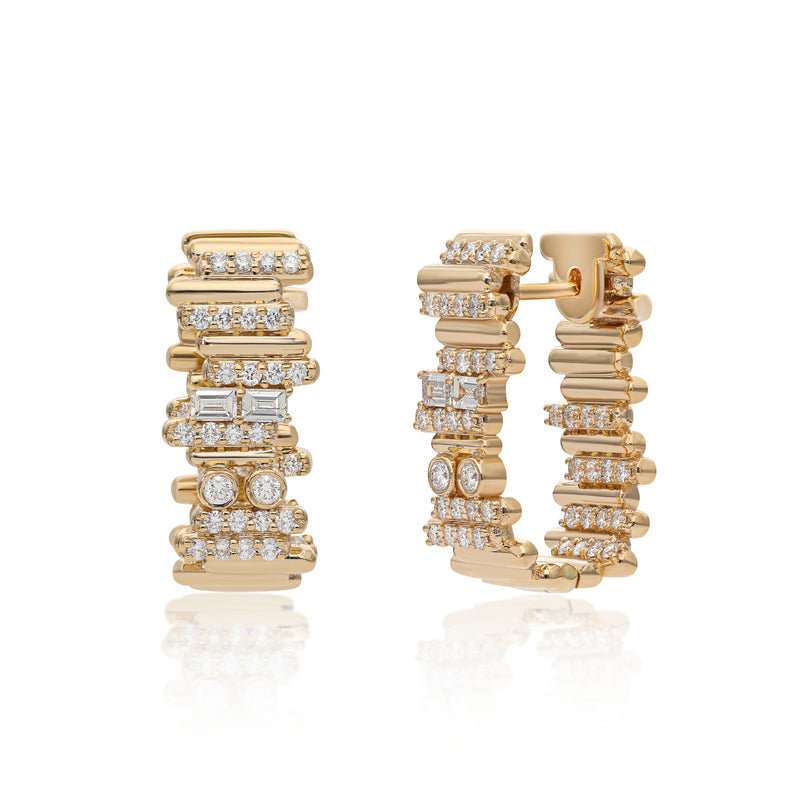 Ethereal Cascade Diamond 14k Gold Statement Hoops