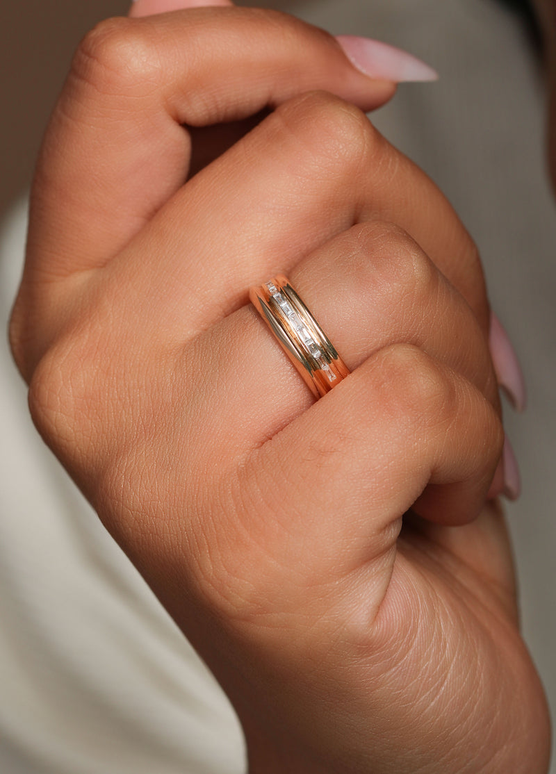 Ethereal Echo Diamond Baguette 14k Gold Ring