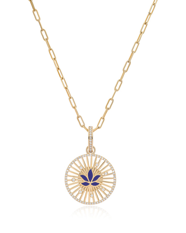 Lotus 14k Gold Diamond Medallion
