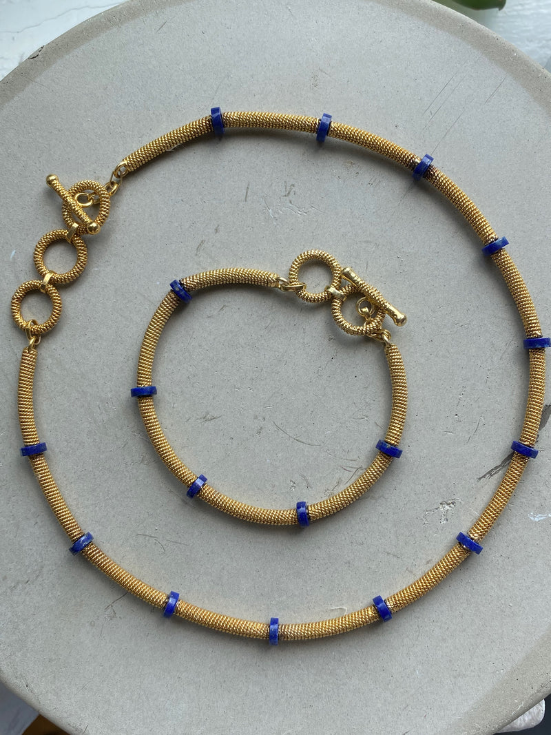 Thea Woven Gold Bracelet - Lapis