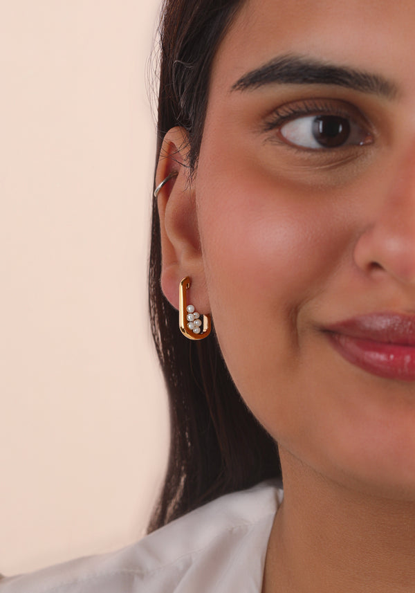 Chloe Link Vermeil Hoops - Pearl