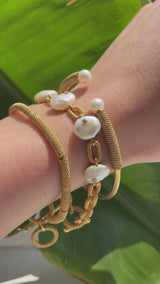 Chunky Textured Links with organic Pearls Vermeil Bracelet