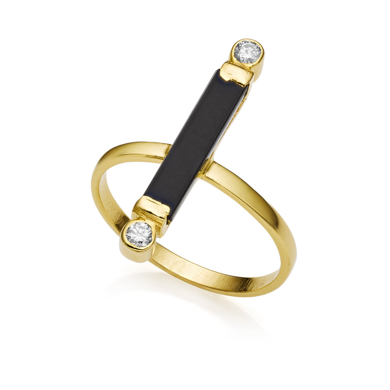 Anse 14k Gold Onyx Ring with Diamonds
