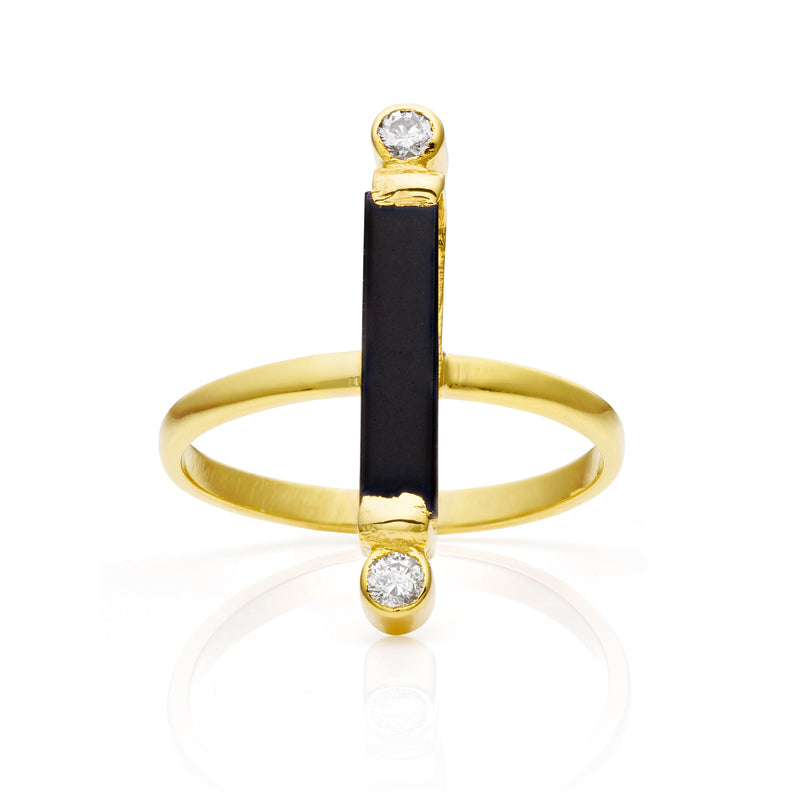 Anse 14k Gold Onyx Ring with Diamonds