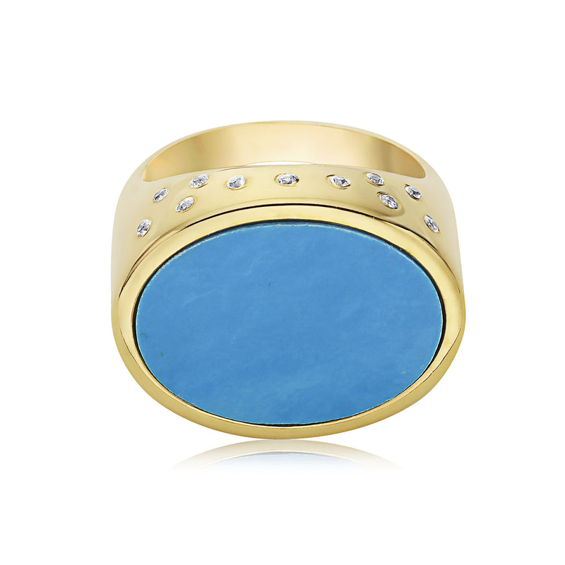 Ayla Signet Ring - Turquoise and White Sapphires