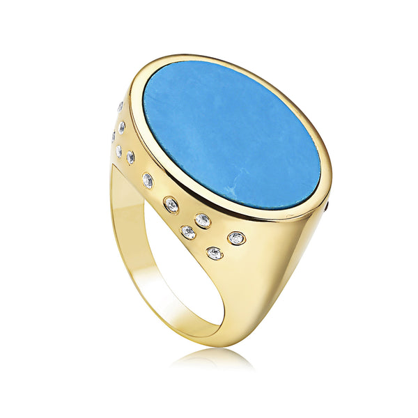 Ayla Signet Ring - Turquoise and White Sapphires