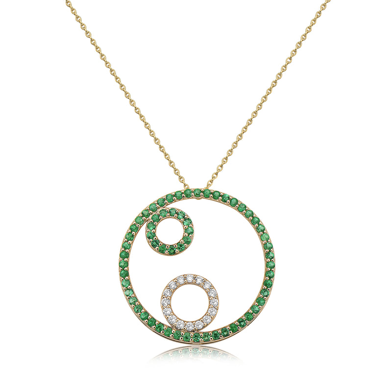 In Between Circles - Diamond and Emerald Pendant Necklace