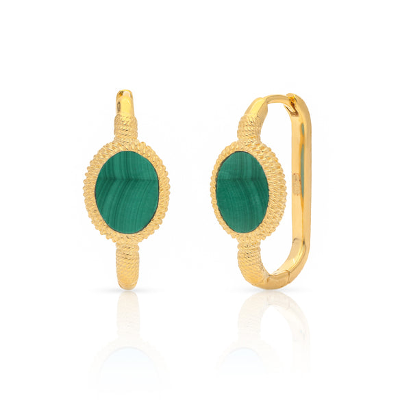 Kora Gold Link Hoops - Malachite